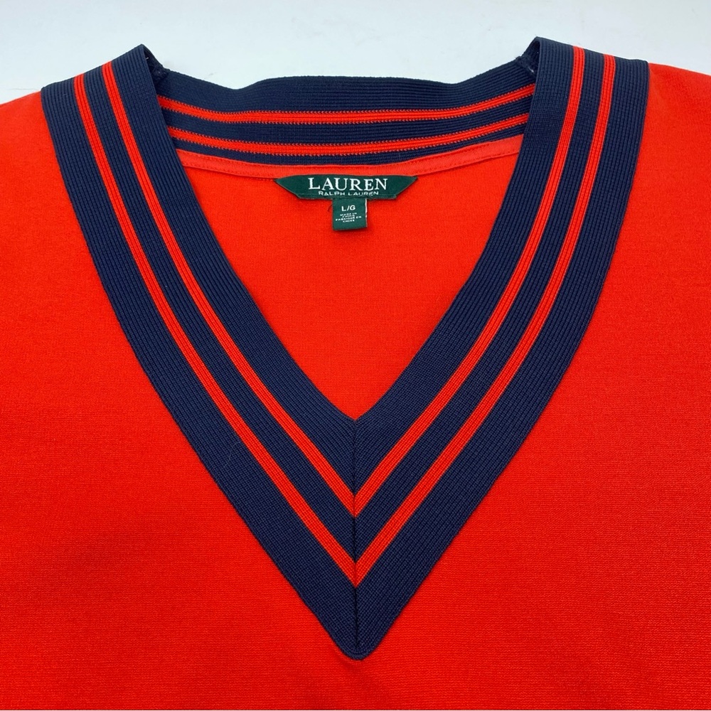 Lauren Ralph Lauren Layered Cricket Sweater Top Red White Blue Preppy Large - Picture 4 of 12